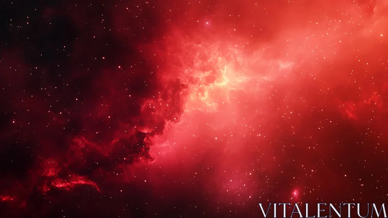 Crimson nebula clouds glowing softly in a starry cosmos.