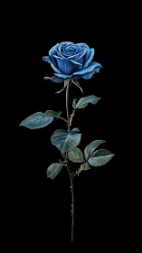 Blue Rose with Stem and Foliage.