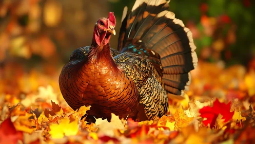 Resplendent Tom Turkey Struts Through Autumn's Gilded Splendor