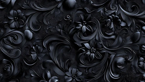 Velvety black floral swirls with softly glowing highlights.