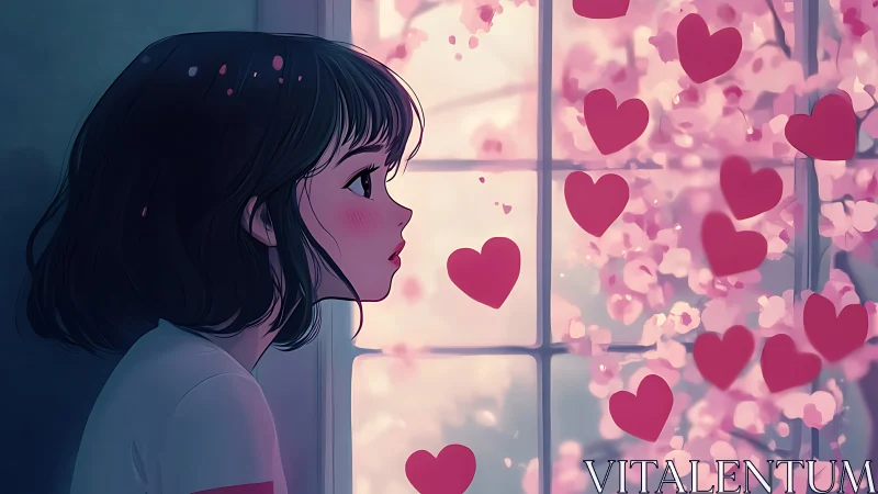 Soft-hearted daydreamer gazes through a drifting blush of love.