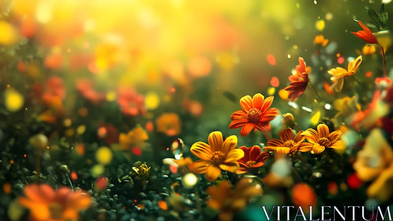 Golden Hour Garden: Vibrant Blooms in Warm Light.