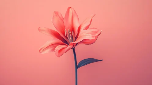 Coral Bloom Botanical Study: Digital Rendering with Monochromatic Stem.