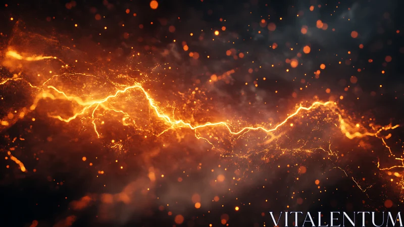 Dynamic Lightning Discharge Through Atmospheric Particles and Bokeh Elements.