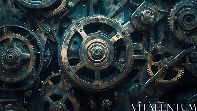 Rust-kissed clockwork cosmos of interlocking industrial gears.