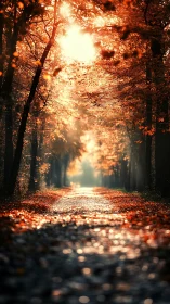 Golden Path Through Autumn Light.