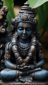 Serene blue deity statue radiating calm and quiet strength.