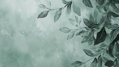 Muted green foliage sweeps across textured painted background
