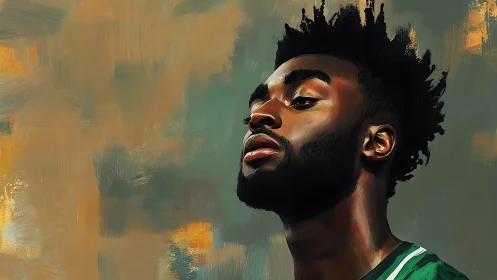 Digital portrait of confident man against abstract backdrop