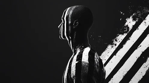 Monochrome human profile with dynamic painted stripes.