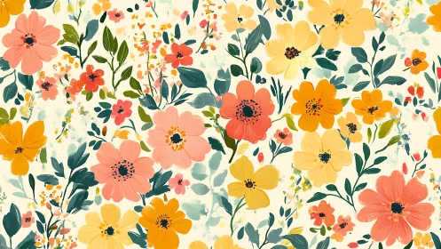 Vibrant Floral Garden Pattern with Layered Botanical Elements