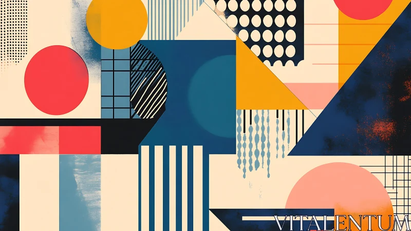 Geometric abstraction blends bold circles, grids, triangles