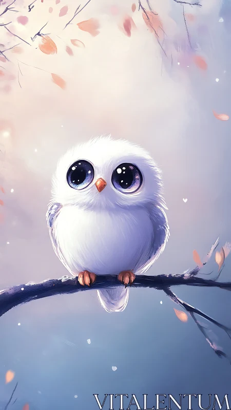 Starlit-eyed baby owl perches in a drifting pastel breeze.