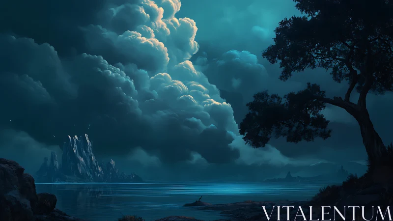 Moonlit Fortress Reflects Across Luminescent Waters.