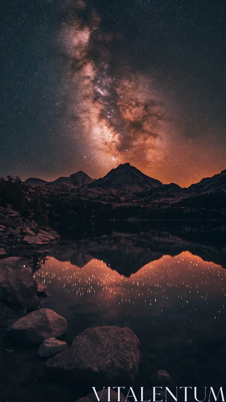 Milky Way core illuminates alpine lake with mirrored starlight