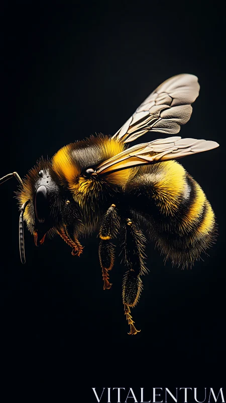 Side profile of detailed bee isolated on dark background.