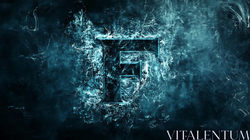 Capital letter F rendered in icy textured digital form.