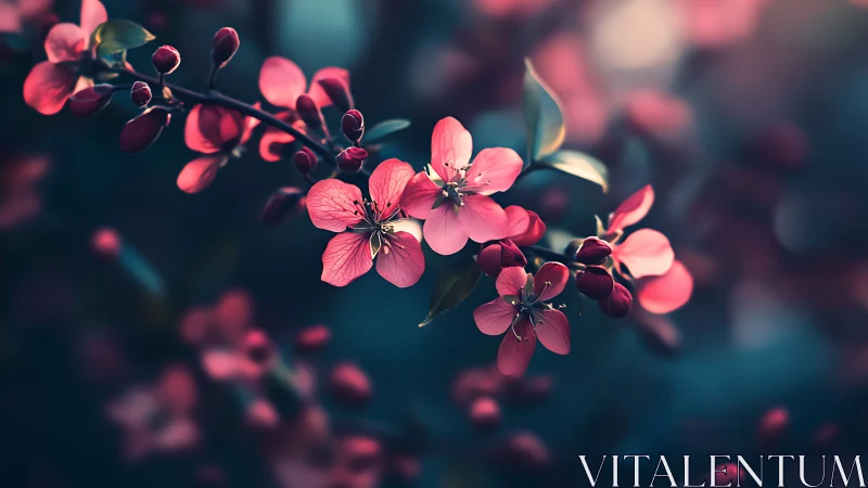 Pink Cherry Blossoms in Soft Focus: Botanical Macro Study.