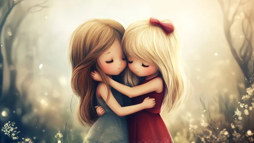 Luminous Embrace: Digital Portrait of Childhood Connection.