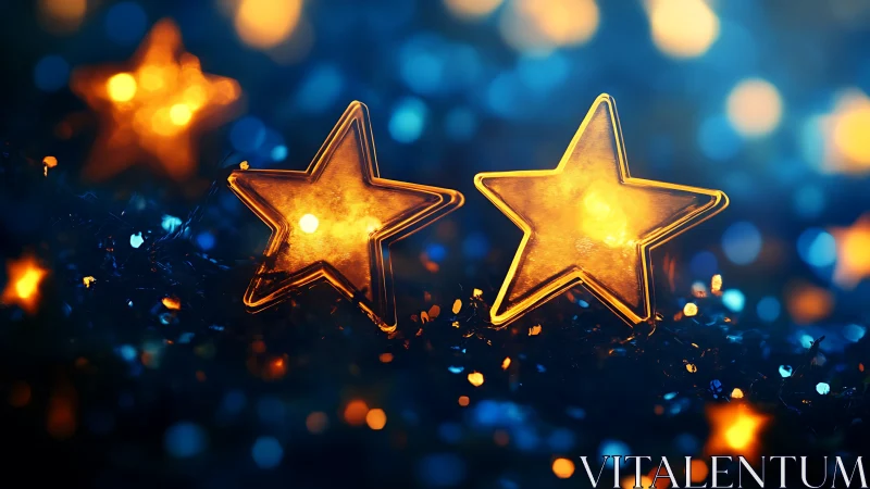 Glowing golden star lights shimmer against a dreamy night bokeh