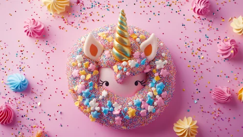 Unicorn doughnut wreath sparkles with pastel sprinkles.