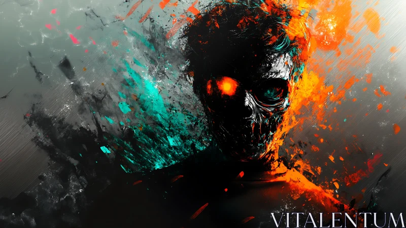 Molten-eyed specter erupts from teal shadows and burning void