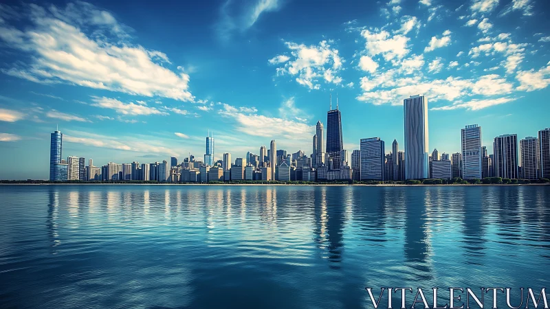 Hyper-saturated waterfront skyline under dynamic cumulus field.