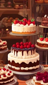 Bakery Showcase: Three-Tier Cake Display with Fresh Berries
