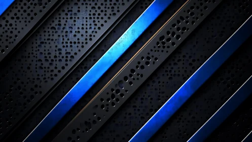 Futuristic dark metal background with blue diagonal stripes design.