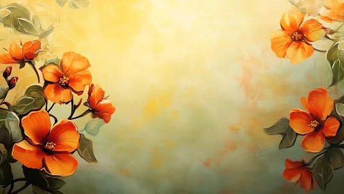 Vibrant Orange Blossoms Against Gradient Background with Atmospheric Luminosity.