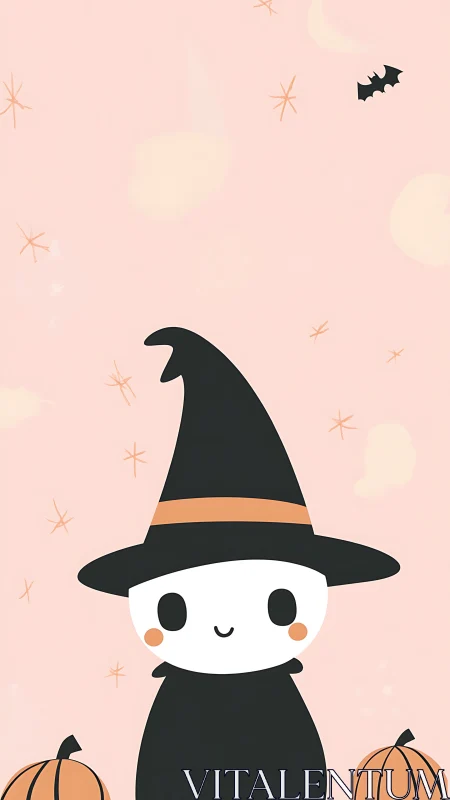 Minimalist kawaii witch illustration with pastel Halloween styling.