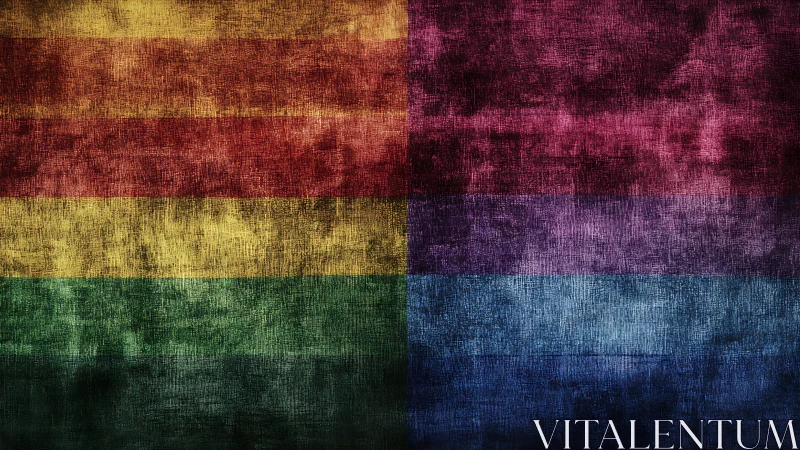 Textured rainbow color blocks divided by vertical line.