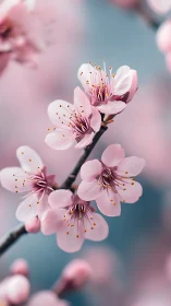 Pink Cherry Blossoms Branch with Golden Stamens. Spring Botanical.