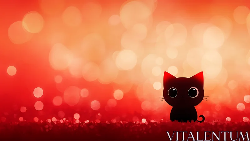 Adorable Black Cat Silhouette Against Warm Bokeh Gradient
