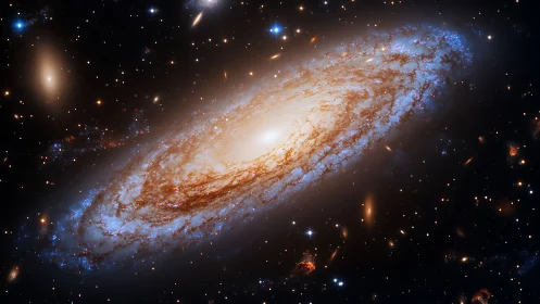 Spiral galaxy core with luminous dust lanes in deep space.