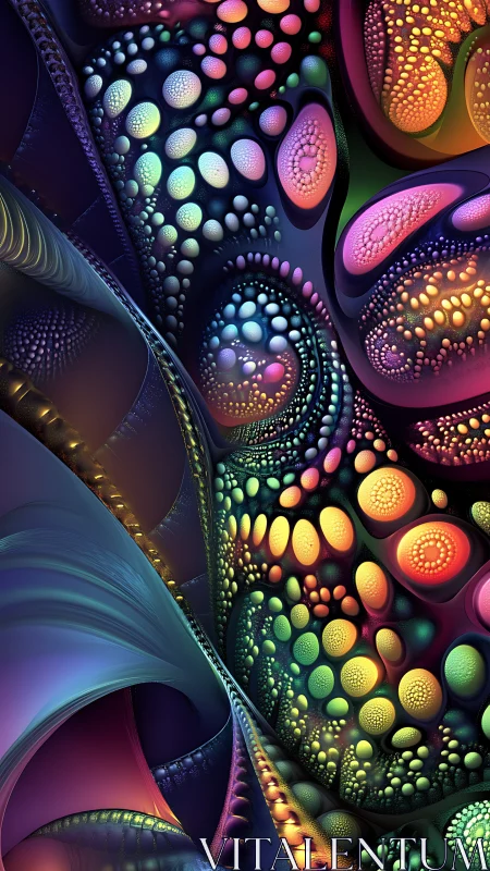 Multicolored parametric fractal surface with luminous cellular microstructures