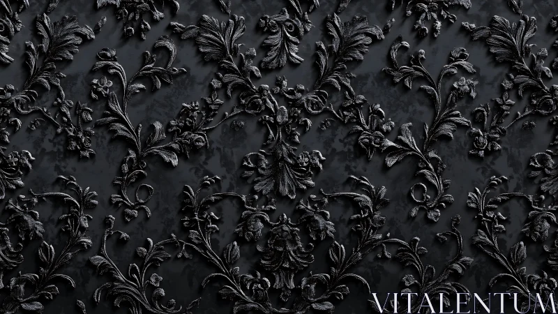 Ornate black floral relief pattern evokes dark baroque luxury