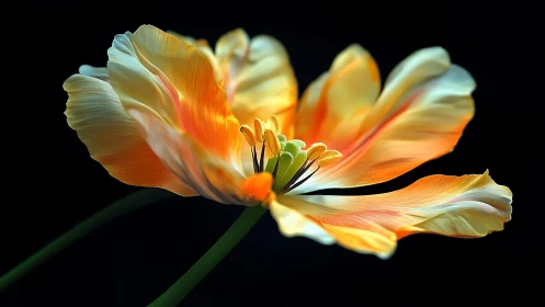 Luminous Tulip Unfolds in Radiant Golden-Orange Splendor