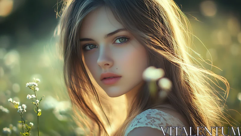 Soft backlit portrait of young woman in shallow depth of field