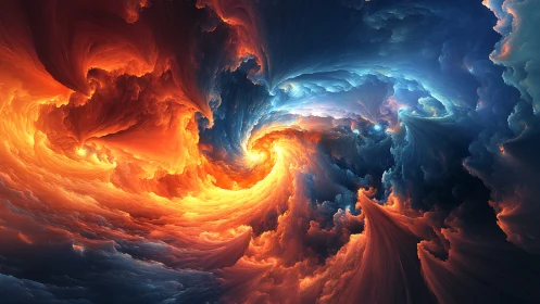 Cosmic tempests collide as fire and frost carve a vortex