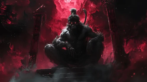 Mythic simian warlord in infernal crimson temple composition.