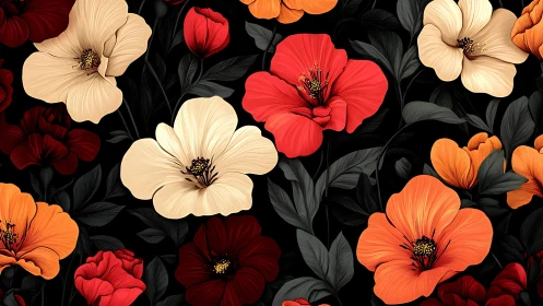 Garden's Warm Embrace: Blooming Florals in Vibrant Harmony.