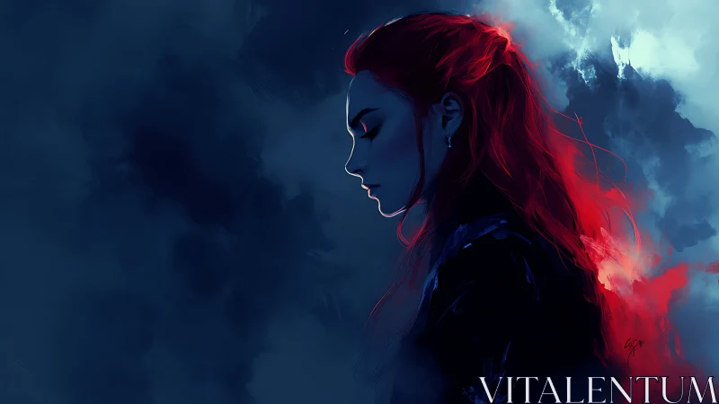 Midnight silhouette with ember-bright, dreamlit hair.