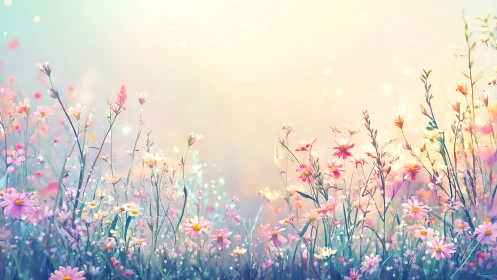 Soft-Focus Wildflower Meadow with Layered Atmospheric Bokeh Effects