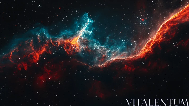 Vibrant cosmic nebula arcs across deep star-filled space