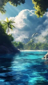 Tropical Eden: Where Turquoise Dreams Meet Cloud-Touched Cliffs.