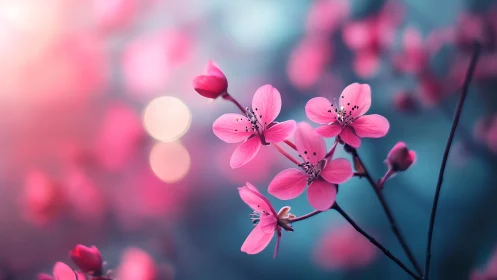Pink Cherry Blossoms with Bokeh Depth of Field