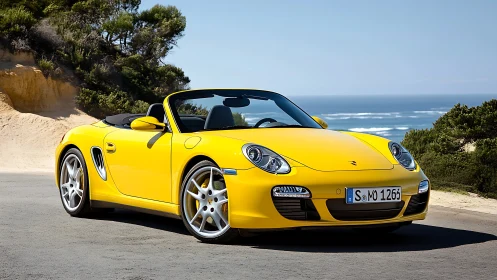 Yellow coastal roadster with aerodynamic sport package poised.