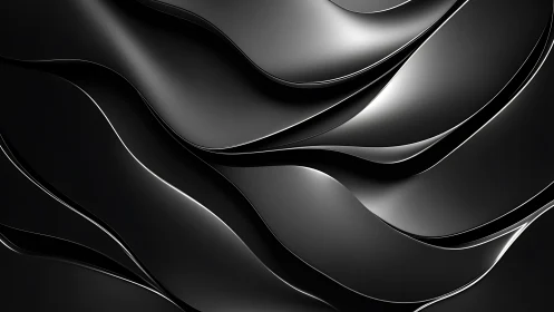 Curved black metallic waves with smooth reflective highlights.