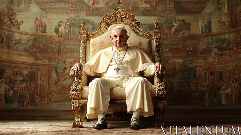 Elderly cleric in white robes seated on ornate gold throne.